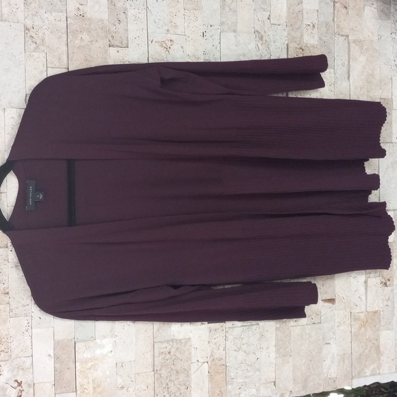 Burgundy Ann Taylor Mixed Gauge Open Front Cardigan Sweater Women's Size M - Picture 1 of 12